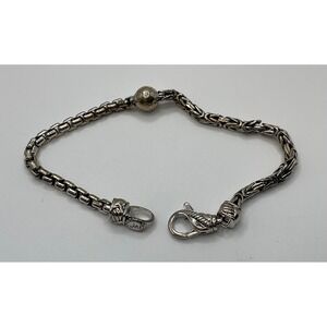 JAI Sterling Silver Byzantine and Box Chain Bracelet with Hammered Bead Average